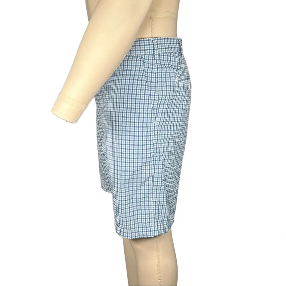Peter Millar Crown Sport Lightweight Performance Seersucker Shorts Plaid Blue 34